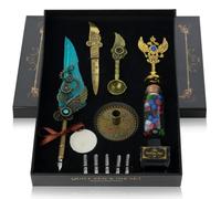 Kit calligrafico ispirato a Steampunk con set di sigilli in cera, flacone d'inchiostro e cinque pennini, penna d'oca in confezione regalo per gli appassionati di scrittura