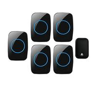 Kit campanello wireless 5 ricevitori 1 pulsante 60 rintocchi Impermeabile 150 m LED 2 colori(Black)