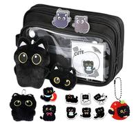 Kit cancelleria gatto nero, astuccio gatto per studenti - borsa a , per studenti, artisti, amanti dei gatti, collezionisti, organizzazione lavoro ufficio casa