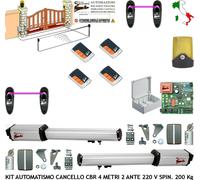 KIT CANCELLO ELETTRICO 4 METRI 2 ANTE CBR MOTORI 220 V 4 RADIOCOM 2 FOTOCEL FARO