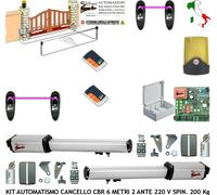 KIT AUTOMAZIONE CANCELLO BATTENTE 6 MT CBR 2 MOTORI 220 V. 2 FOTOC 2 RADIOC. FAR