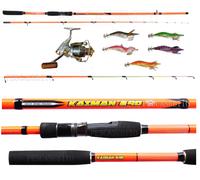Kit Canna Kaiman 2,40mt + Mulinello XC + 5 Totanare Pesca Seppie Seppia Eging