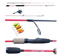 Kit Canna Trout Area Carbonio + Mulinello e Filo + 5 Spoon Pesca Trota Lago Spinning Game 1.95Mt Azione 0-8Gr