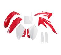 Kit carenatura UFO PLAST in 9 pezzi con protezione per forcella rosso/bianco