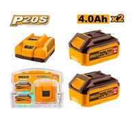Kit Caricabatteria con 2 Batteria 4Ah a litio da 20V per elettroutensili INGCO