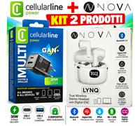 KIT Caricabatterie Cellularline 30W GaN+ + Auricolari Bluetooth NOVA LYNQ TWS