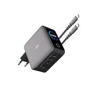 Kit Caricatore USB A + 3 USB C 140W con schermo TFT PD + Cavo Ultra-Rinforzato USB C / USB C 2m Grigio + Garanzia a vita Force Power