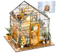 Kit casa da giardino in miniatura fai-da-te con mobili e luce a LED Set artigianale per casa delle bambole fai-da-te Regali Kit di costruzione di modelli in serra in legno