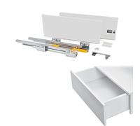 Kit Cassetto Esterno con Guide a Estrazione Totale e Chiusura Soft, Capacità 30Kg - Include Guide Lineari Scorrevoli, Fianchi, Ganci Frontali, Ideale per Cucina e Bagno, Bianco, 18.5x50cm