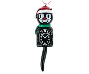 Kit Cat Klock Kit Orologio a forma di gatto con Babbo Natale, ornamento natalizio decorativo, nero (12,7 cm di altezza), kit classico con sciarpa verde e cappello rosso, aggiunta perfetta agli alberi