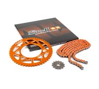 Kit catena 13x53 - 420 Stage6 alu CNC arancione Derbi Senda X-treme