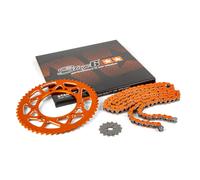 Kit catena 14x53 - 420 Stage6 alu CNC Arancione Derbi DRD Pro