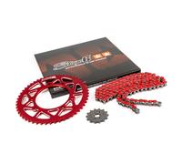 Kit catena 14x53 - 420 Stage6 alu CNC rosso Derbi Senda X-treme