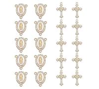 Kit centrotavola per rosario con 10 ciondoli a croce di cristallo e 10 medaglie cattoliche con strass, per la creazione di rosari, rosario religioso per la creazione di gioielli religiosi, 20 pezzi