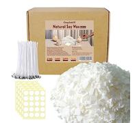 Kit Cera Soia, 1kg di Cera di Soia Naturale, 100 Stoppini in Cotone per Candele e 100 Adesivi, per Fare Candele