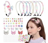 Kit Cerchietti Fai da Te Bambina, Crea Cerchietti Bambina con 8 Fascia per Capelli, 38 Accessori e 3 Fogli Di Pietre Scintillanti Autoadesive, Regalo Bambina 5 Anni Femmina per Dai 5 Anni in Su