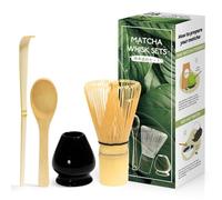 Kit Cerimonia Matcha Giapponese 4 Pezzi Frusta in Bambù Naturale, Cucchiaio, Paletta, Porta Frusta - Set per la Cerimonia Del Tè - Nero Lucido