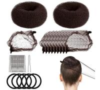 Kit Chignon Bambine, 2 Mini Donut per Capelli, 10 Reti Invisibili, 20 Forcine, 5 Elastici per Ragazze Danza Balletto Festa (Marrone)