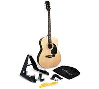 Martin Smith Kit Chitarra Acustica con Chitarra Acustica a Grandezza Naturale con Supporto, Accordatore, Borsa, Tracolla, Plettri & Lezioni