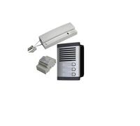 Kit Citofonico - 2 Fili, Installazione Facile, per Condomini fino a 3 Abitazioni, Completo di Pulsantiera, Scatola, Alimentatore DIN 12Vac/1A e 3 Cornette