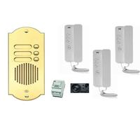 Kit citofonico trifamiliare urmet con pulsantiera ottone oro 3 famiglie la panoramica