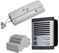 Kit citofono 4 appartamenti audio analogico 4+n - Citofono per condominio 4 unità abitative completo con posto esterno, citofoni interni, alimentatore e scatola da incasso - Alta qualità