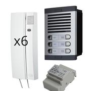Kit citofono 6 appartamenti audio analogico 4+n - Citofono condominiale per 6 unità abitative, - Posto esterno, citofoni interni, alimentatore e scatola da incasso inclusi - professionale