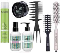 Kit Ciuffo Graffiato Professionale, Set Completo per Parrucchieri con Pettine, Spazzola, Pasta Modellante, Lacca Soft, Crema Lisciante, Spray Volumizzante