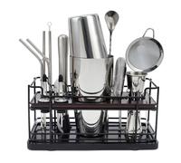 Kit cocktail da 20 pezzi in acciaio inox 825ml con supporto, Boston shaker cocktail set con dosatore misurino cocktail, kit barman professionale completo per casa e bar, regali per papà (argento)