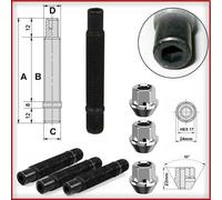 KIT Colonnette Prigionieri Brugola + dadi ruota conici M12x1,5 lungh.68mm 16 pez