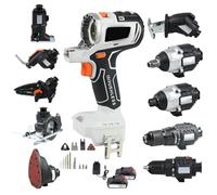 Kit combinato 10 in 1 senza spazzole senza fili con 2 batterie da 4,0 Ah e cassetta degli attrezzi per la lavorazione del legno, progetti fai da te e riparazioni domestiche