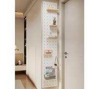 Kit Combinato Di Pannelli Forati In Legno Per Organizzazione A Parete, Pannelli Forati E Accessori Modulari Sospesi Per Organizzazione Murale, Ganci E Mensole Modulari Da Parete(Bianco,40x120cm)