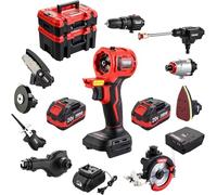 Kit combinato di utensili elettrici 20V, set di 10 utensili elettrici a batteria con 2 batterie, caricabatterie e cassetta degli attrezzi inclusi, kit combinato senza spazzole per il fai da te