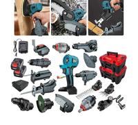 Kit combinato di utensili elettrici multifunzionali: trapano a percussione senza spazzole, seghetto, driver, levigatrice, macchina per la pulizia, sega a catena, chiave a doppio uso, martello