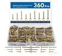 Kit combinato di viti per legno e mobili zincati 360 pezzi M3/M3.5/M4, 9 dimensioni di viti autofilettanti con testa a croce per pannelli di legno