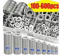 Kit combinazione di rondelle piatte in acciaio inossidabile M2-M12, 100 pezzi/600 pezzi, rondelle metalliche durevoli, fissaggi a rondella, adatti per decorazione domestica, manutenzione industriale, 