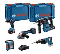Kit Combo Bosch 18V Con 5 Strumenti: GSB + GBH + GWS + GSA + GLI + 3 x Batteria
