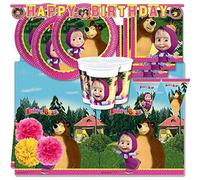 KIT compleanno per 40 persone N 59 Coordinato per compleanno Masha e Orso cartone animato Russia bambini bambine piatti bicchieri tovaglioli
