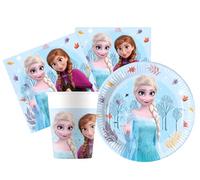 Kit Compleanno Tavola Frozen 16 Persone (52 Pezzi: 16 Piatti 18cm, 16 Bicchieri 200ml, 20 tovaglioli) in Carta