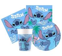 Kit Compleanno Tavola Stitch 16 Persone (52 Pezzi: 16 Piatti 18cm, 16 Bicchieri 200ml, 20 tovaglioli) in Carta