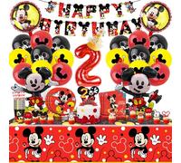 Kit Compleanno Topolino 101 Pezzi - Palloncini, Allestimento, Stoviglie e Decorazioni Torta per 2 Anni