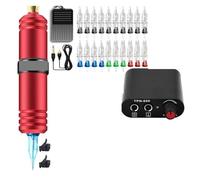 Kit Completi For Macchinette For Tatuaggi Set Di Penne For Con Alimentatore Penna Rotativa Inchiostri For Aghi A Cartuccia For Principianti Facile Da Usare(Red Set-B)