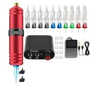 Kit Completi For Macchinette For Tatuaggi Set Di Penne For Con Alimentatore Penna Rotativa Inchiostri For Aghi A Cartuccia For Principianti Facile Da Usare(Red Set)