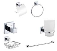 KIT COMPLETO 6 ACCESSORI BAGNO ASTA SAPONE WC GANCIO PORTA ASCIUGAMANO 03905