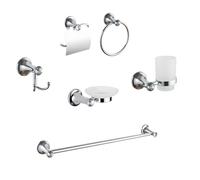 KIT COMPLETO 6 ACCESSORI BAGNO ASTA SAPONE WC GANCIO PORTA ASCIUGAMANO 03907