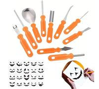 Kit Completo Accessori per Intaglio Zucca,Strumento Con Stencil Per Zucca | Seghetto, Cucchiaio, Taglierino e Raschietto Halloween con Stencil per Decorazione Adulti e Bambini