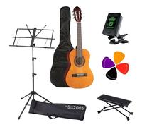 Kit Completo Chitarra Classica 4/4 Natural- Include Borsa, Poggiapiede Regolabile, Accordatore Cromatico, Leggio e Set di Plettri