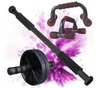 Kit Completo di barra per trazioni da porta, rullo addominali e maniglie per flessioni a terra per fitness. Attrezzi per palestra in casa di qualità. Sbarra trazioni a porta da montaggio facile