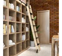 Kit completo di binari per scala scorrevole nera per biblioteca, ferramenta per scala mobile con ruote frenanti, per casa, soppalco, librerie, armadi e cucina (senza scale)(200cm Kit pista)