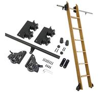 Kit completo di binari per scale scorrevoli da 3,3 a 23,6 piedi (senza scala) per ufficio, soppalco, rullo da pavimento con freno, nero(200cm Kit pista)